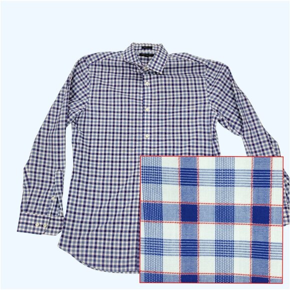 Banana Republic Dress Shirt Mens Large 16-16.5 Blue Grant Fit Non Iron Plaid - Picture 1 of 7